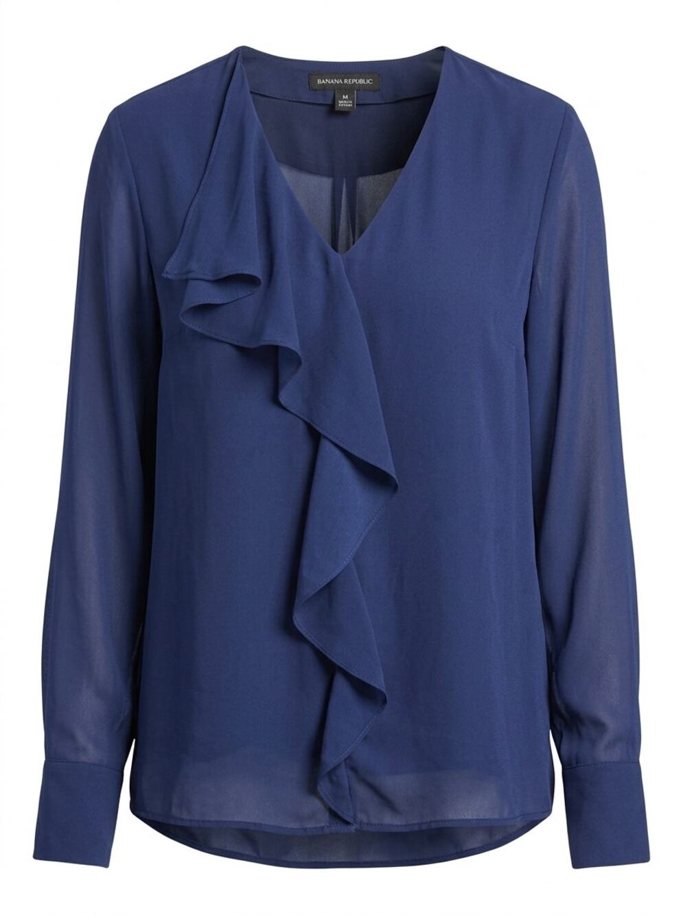 Banana Republic Blue Ruffle V-Neck Chiffon Lightweight Blouse Women Size M